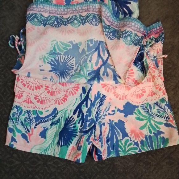 Lilly Pulitzer Pearl Romper In Jet Stream Print Pink Blue Green White - 0 - Picture 13 of 15
